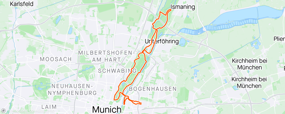 Map of the activity, Englischer Garten & Isarauen - after work long run