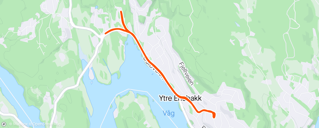 Map of the activity, 10x200m bakkeintervall