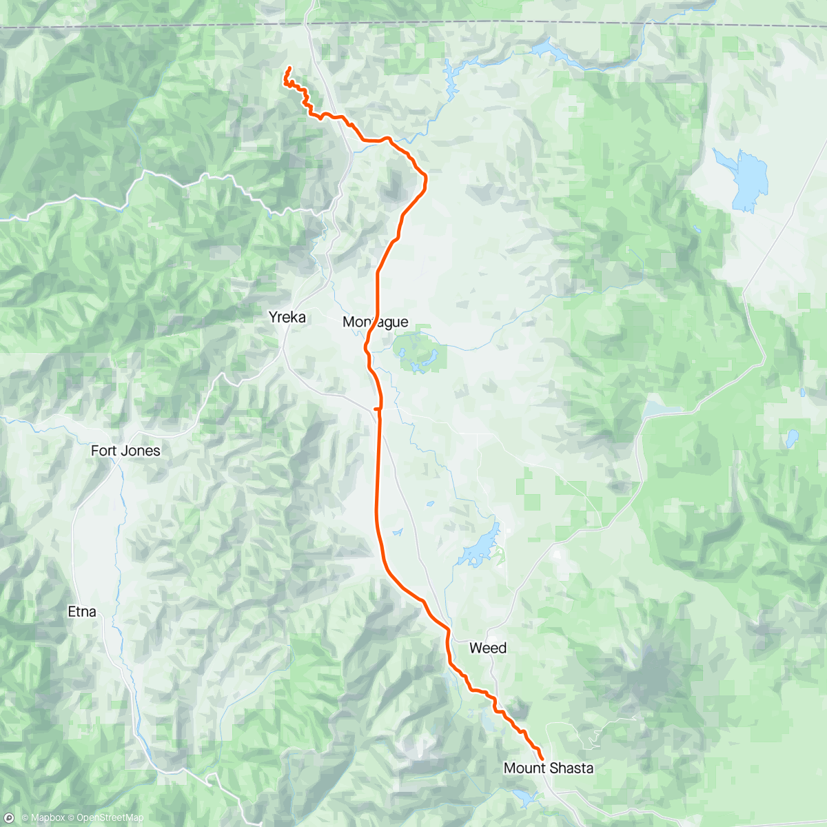 Map of the activity, Mt Shasta to Hilt