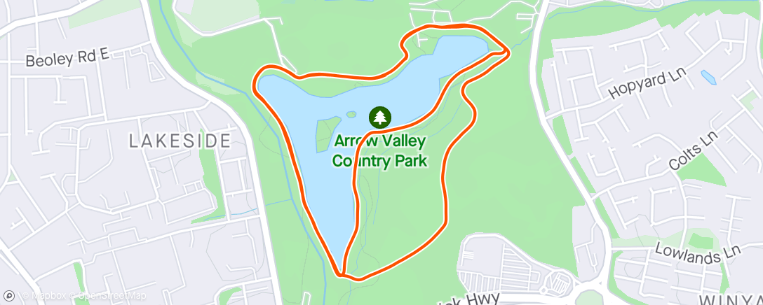 Map of the activity, Run 15 2024 - Arrow Valley Parkrun (26:09)