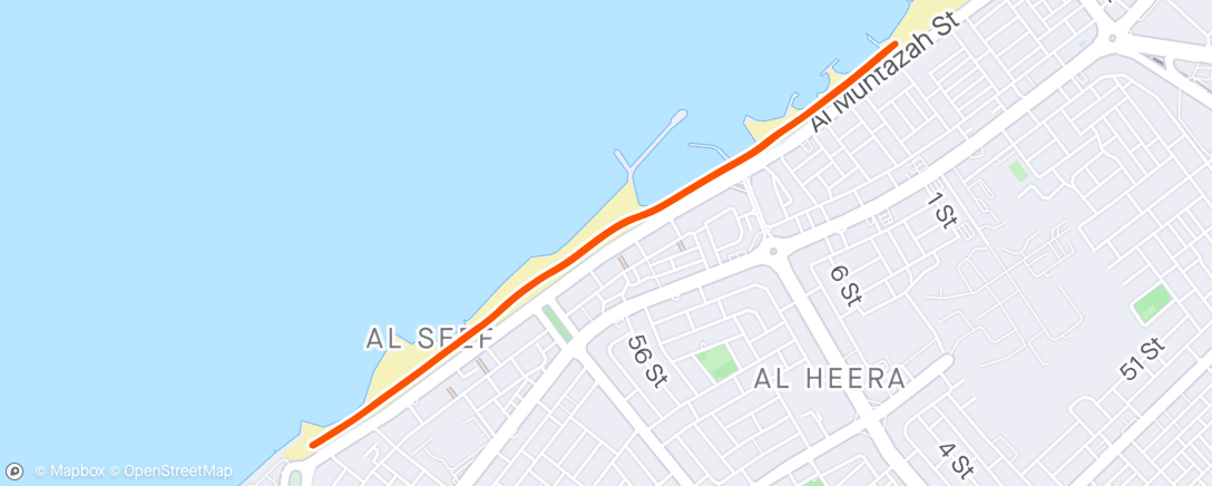 Map of the activity, Morning Run # 59, 2.5km against & 2.5km with the wind 🌬 🌬 until the end. 🙂