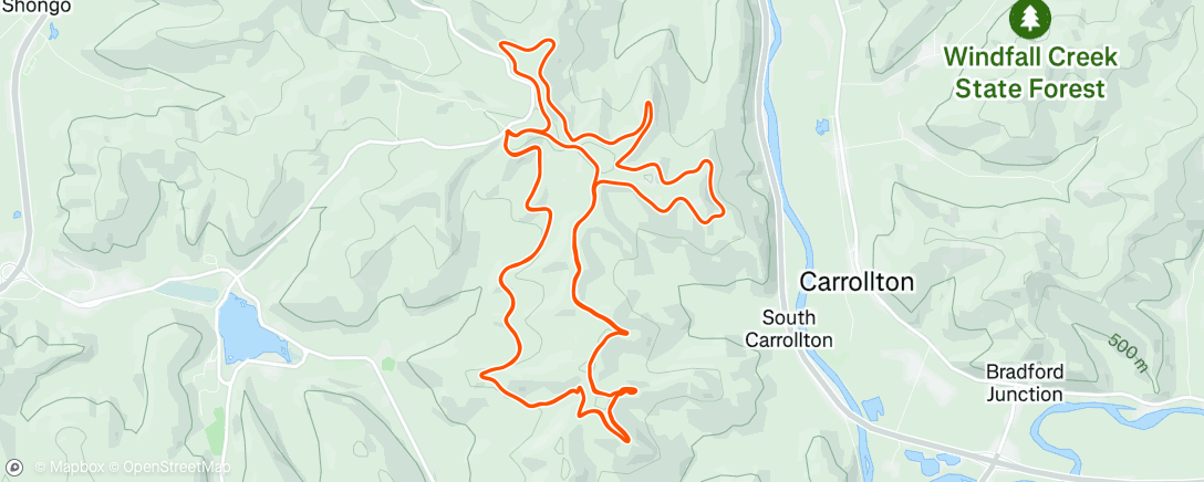Map of the activity, Raccoon Rally mtn bike race, super muddy in spots, especially the downhills and 2nd lap
