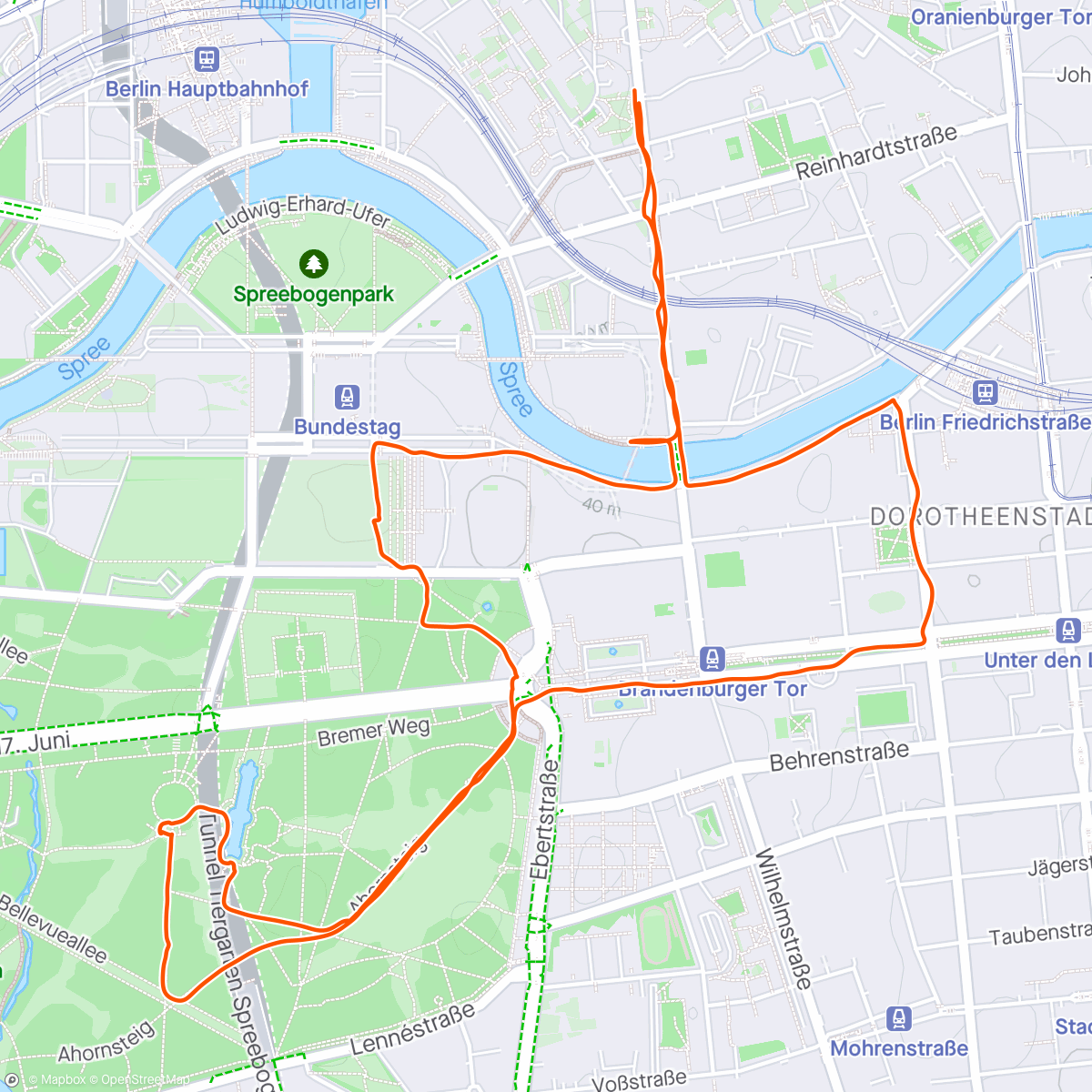 Map of the activity, Berlin; some sights and a park