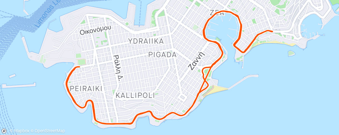 Map of the activity, Piraeus Easy Run 60'