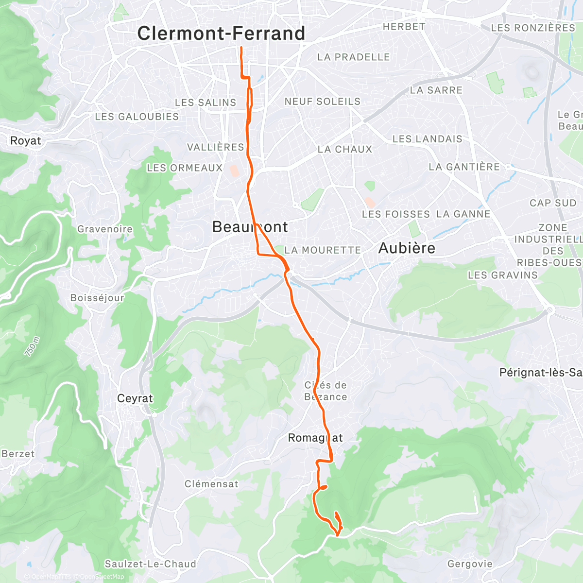 Map of the activity, Sortie VTT dans l'après-midi