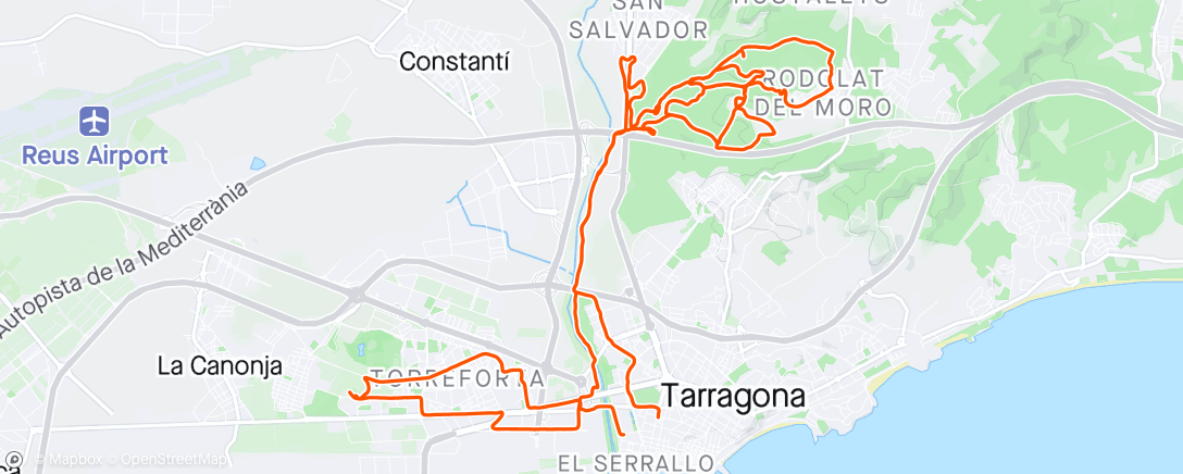 Map of the activity, recorrido de ida y vuelta Tarragona