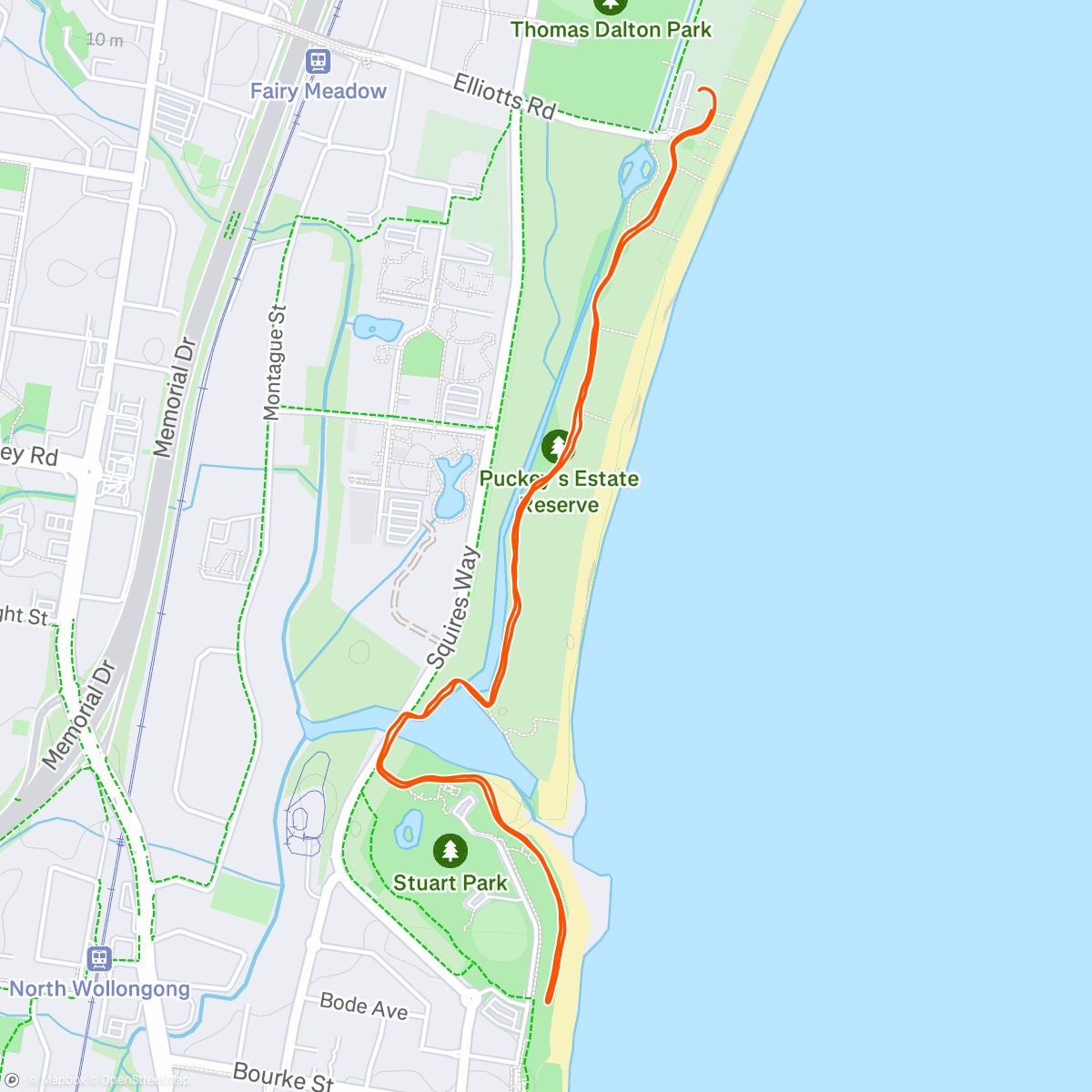 Map of the activity, North Wollongong Parkrun