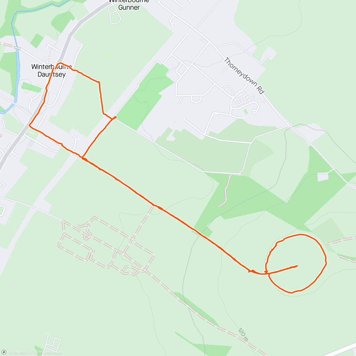 Map of the activity, Wandeling met Ellis naar Figsbury Ring.