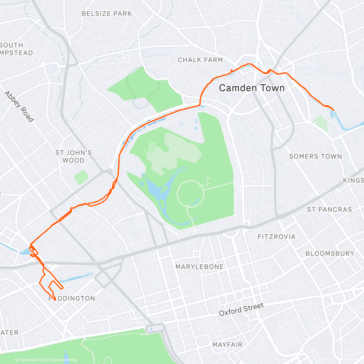 Map of the activity, Regent’s Canal Towpath 12km