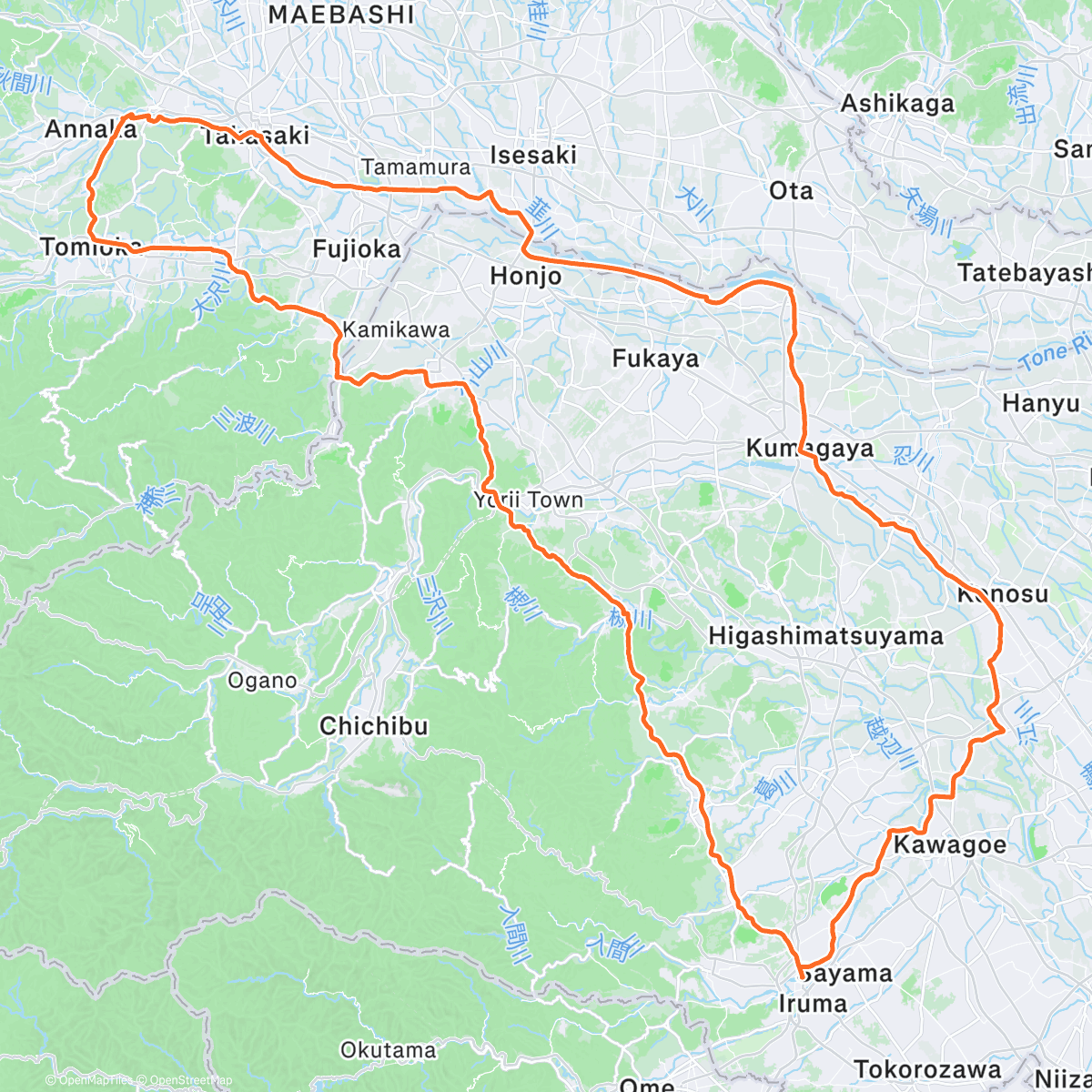 Map of the activity, BRM118埼玉200kmアタックなかなか安中
