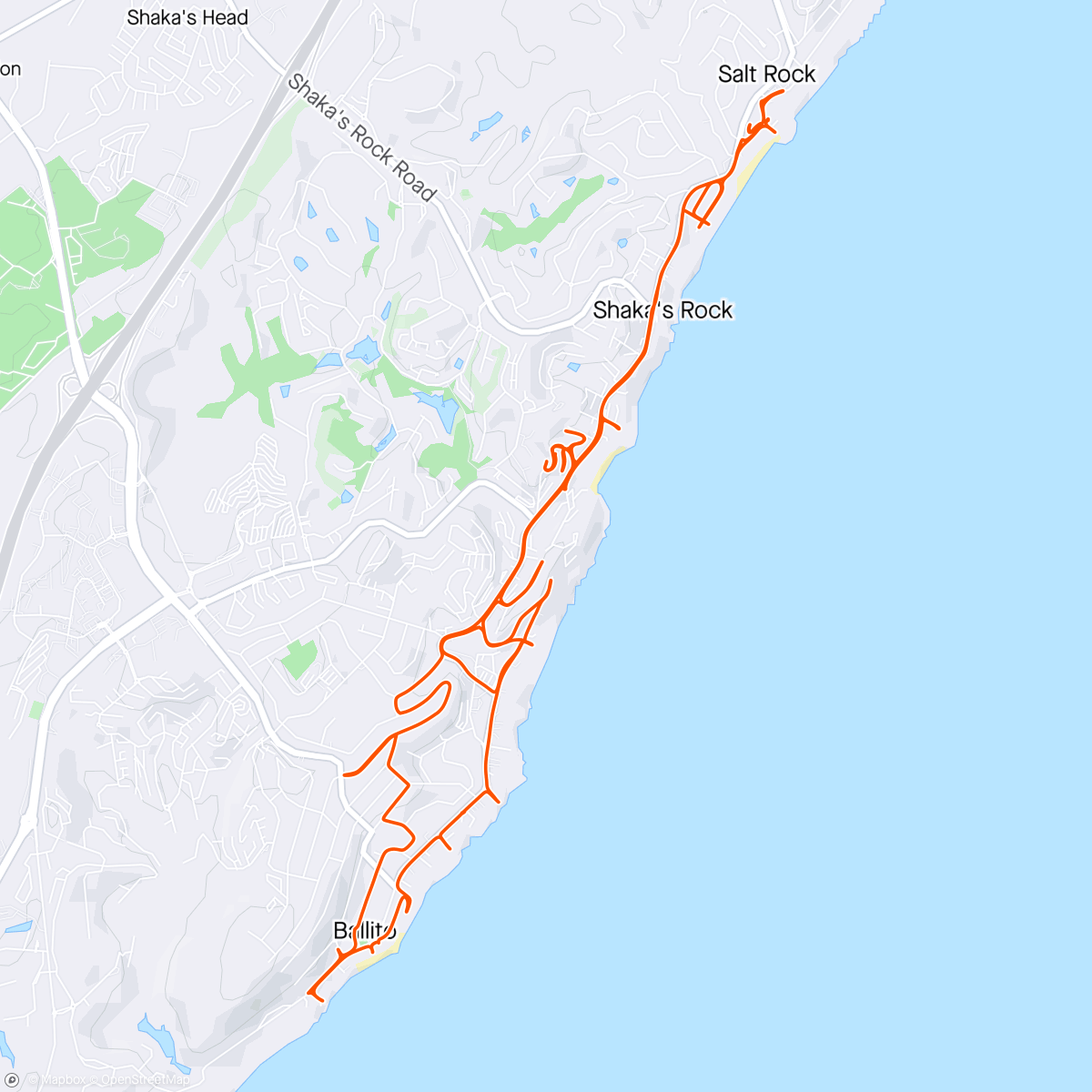 Map of the activity, Ballito ride.