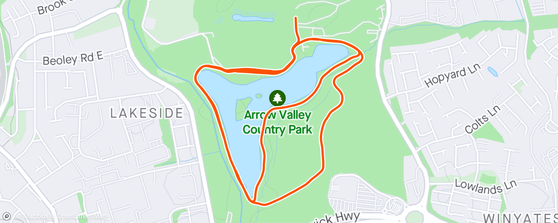 Map of the activity, Arrow Valley Parkrun