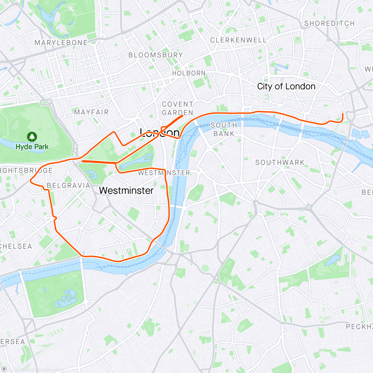 Map of the activity, Zwift - Group Ride: EVO CC Endurance Base Ride [2.5-2.7w/kg avg] (C) on Greater London Flat in London