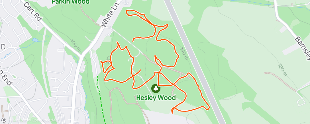 Mapa da atividade, Orienteering green course Hesley wood didn't record blinking 17. Definitely went to it 😤