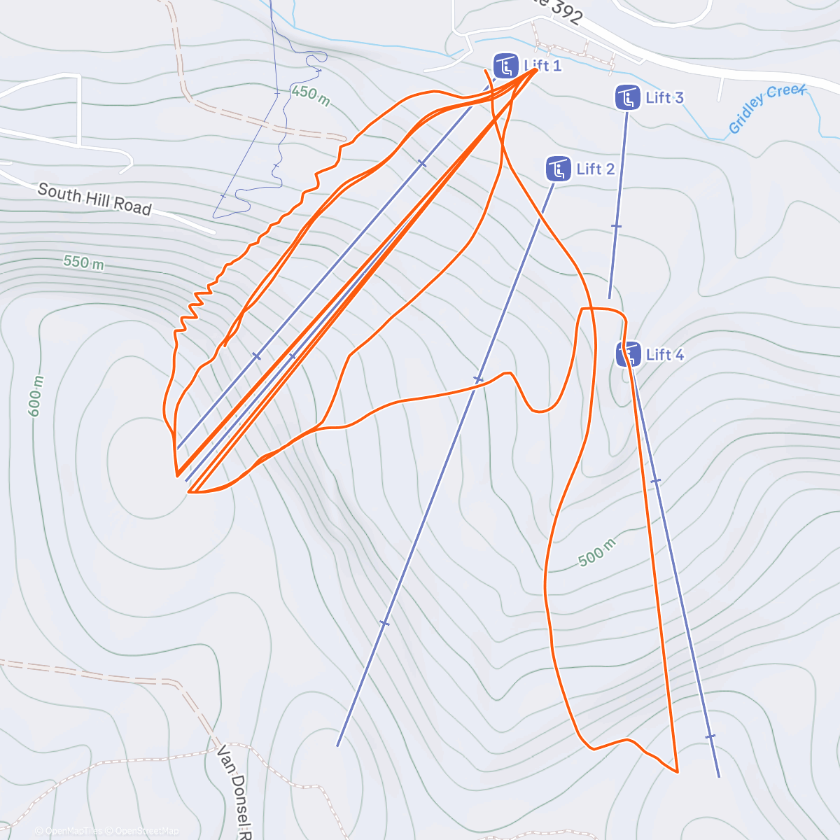 Mapa de la actividad, Greek Peak Alpine Ski - started wet snowfall, got wet and cold very fast. Conditions great.
