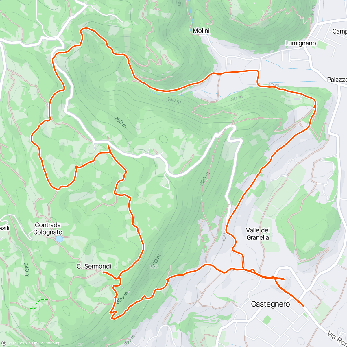 Map of the activity, Castegnero Hike