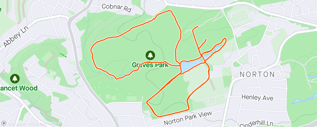 Map of the activity, Little jaunt round Graves Park with  Prinnies and Lola. Apparently too old for junior Parkrun 🤷‍♀️