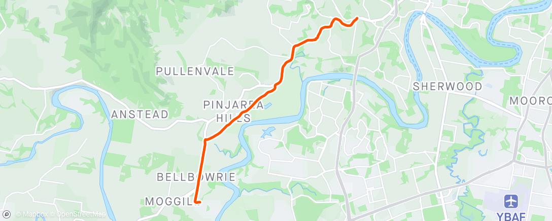 Map of the activity, Ride from Kenmore to Moggill