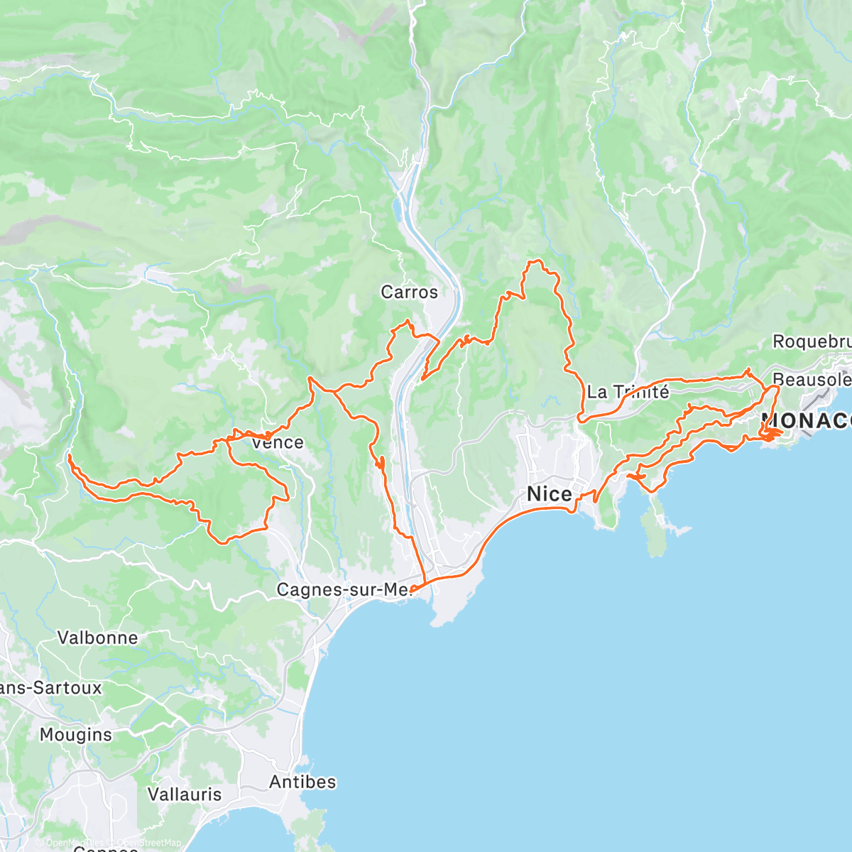 Map of the activity, Cycling