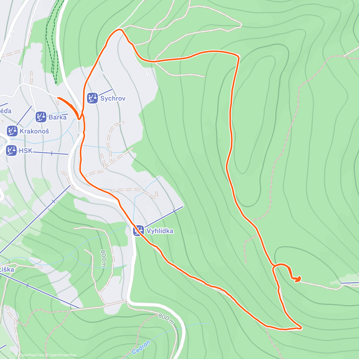 Map of the activity, Silvestrovský výšlap na Žalý s dětským gangem