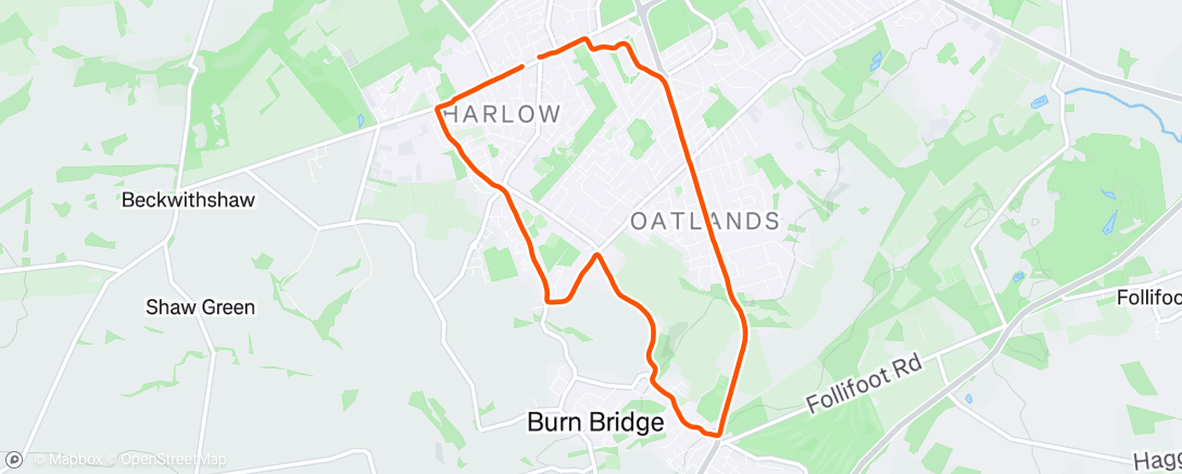 Map of the activity, Downhill tempo 5k with Helen