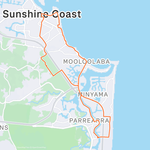Kawana Island to Maroochy Half Marathon 22.2 km Road Running Route on