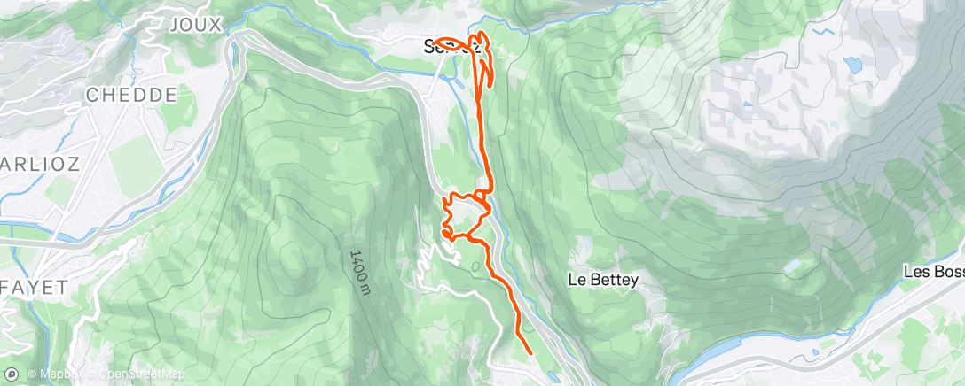 Map of the activity, 70 min + 8x30s hill strides