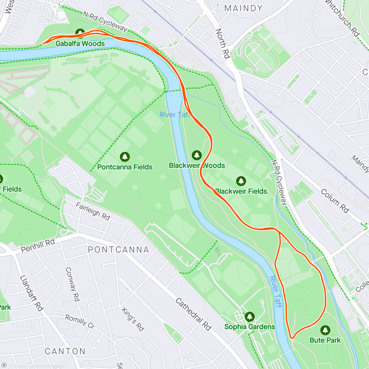 Map of the activity, Cardiff Parkrun
