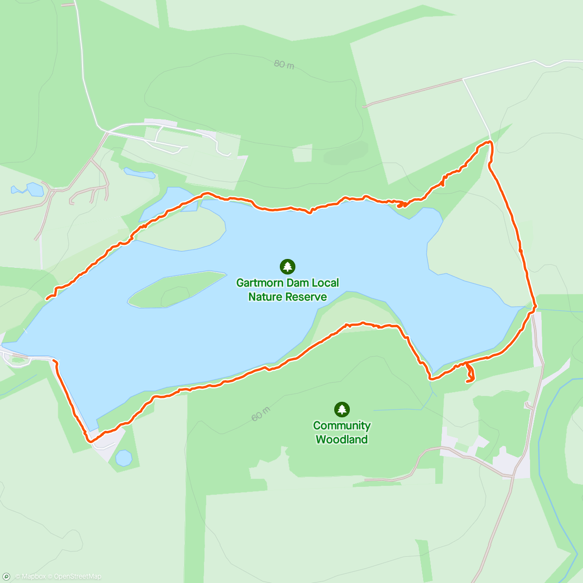 Map of the activity, Gartmorn Dam walk.