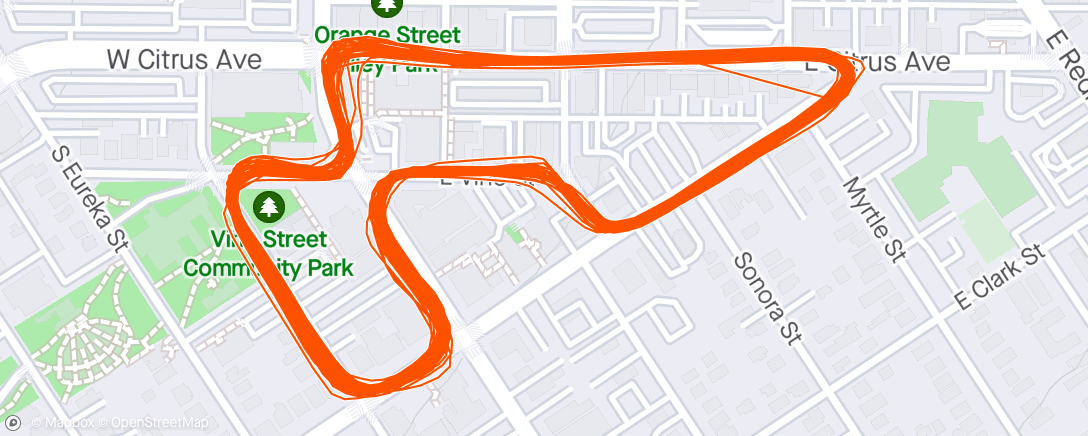 Map of the activity, Redlands Crit