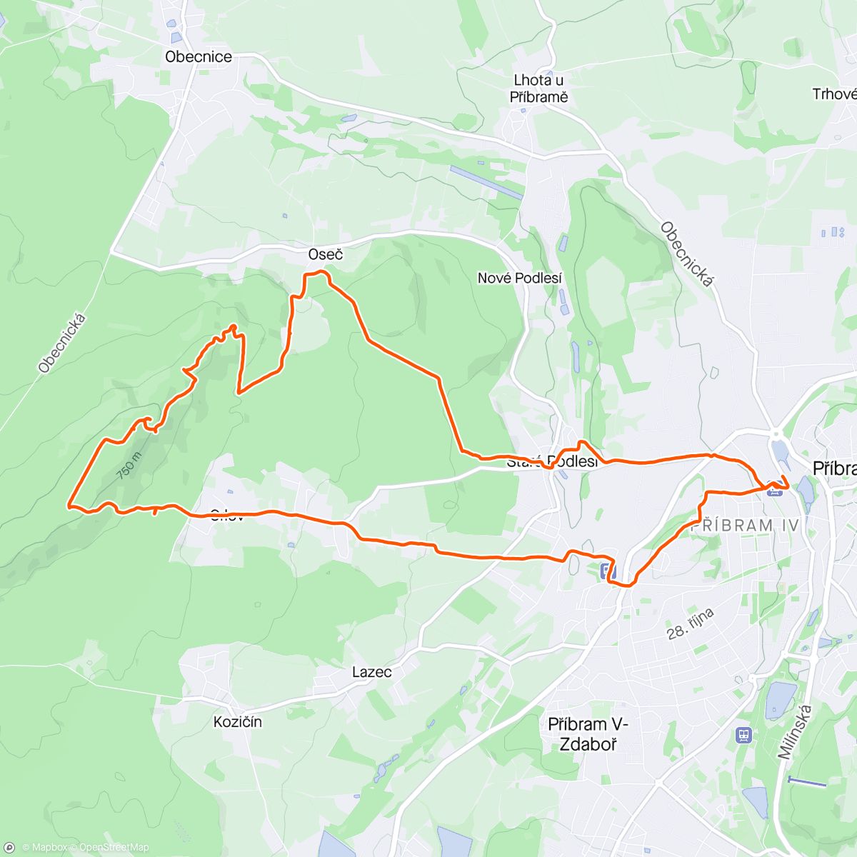 Map of the activity, Pribram Hiking