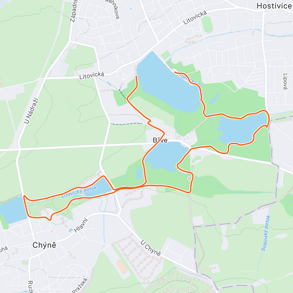 Map of the activity, Zas pro 1 zasilku😆 a kolem 5ti rybniku🤩👍