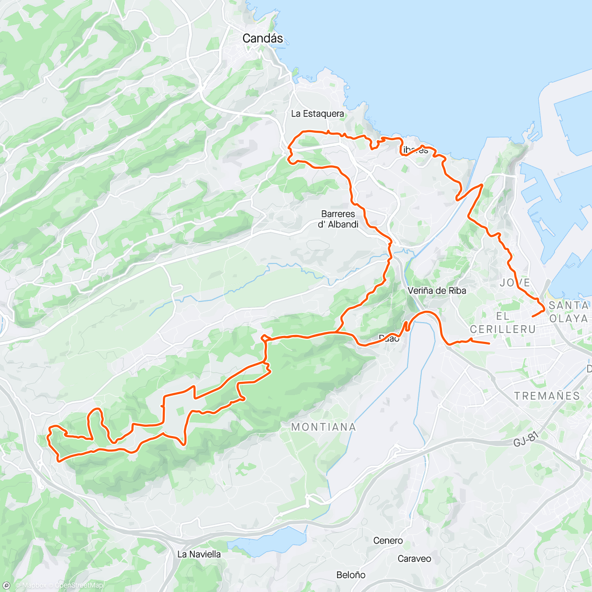 Mapa de la actividad, Perlora - Albandi - Monte Areo