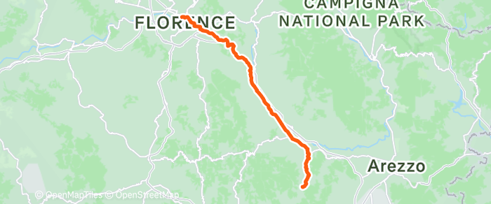 Route map of Bucine to Florenz