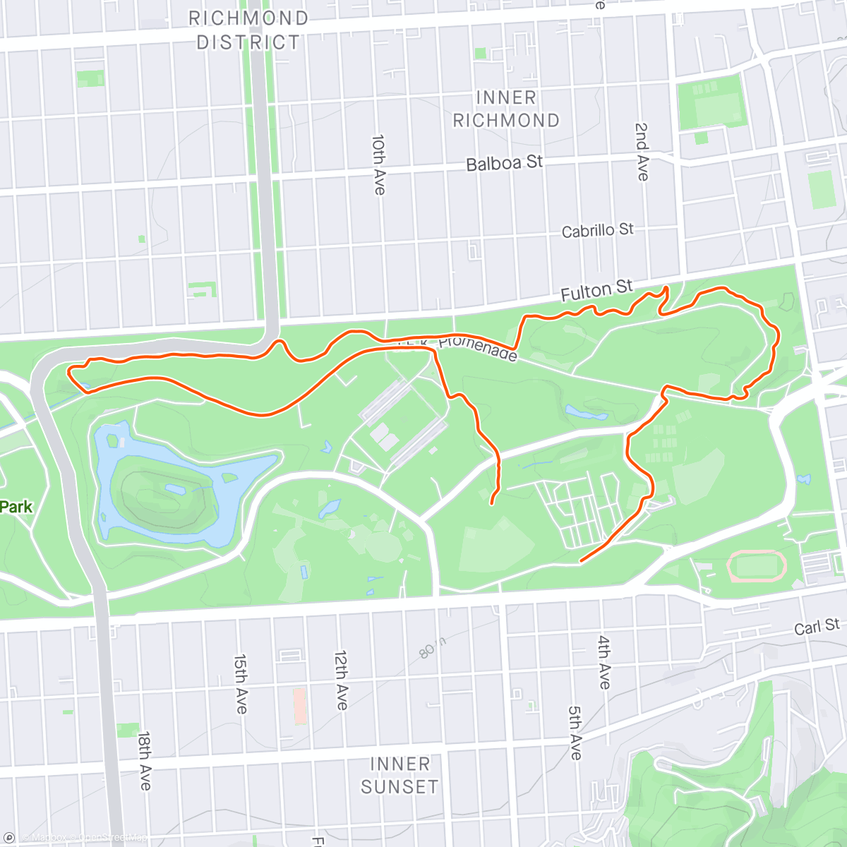 Map of the activity, 4/23/24 Tue Night Coaching ~ Park Trails w Run Club SF