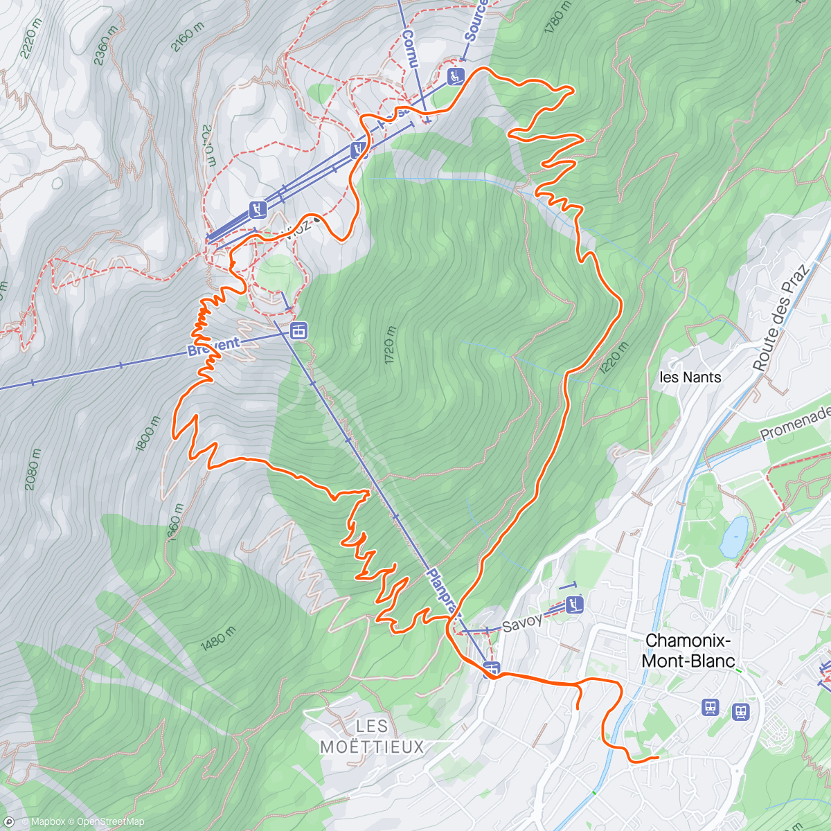 Map of the activity, KM Vertical for the Mt Blanc Sunset