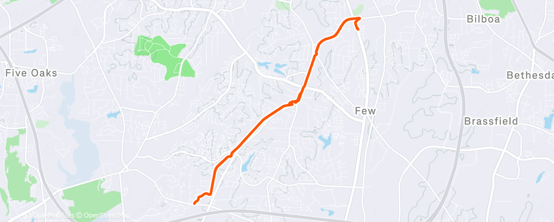 Map of the activity, 5 x 1 Mile @ T