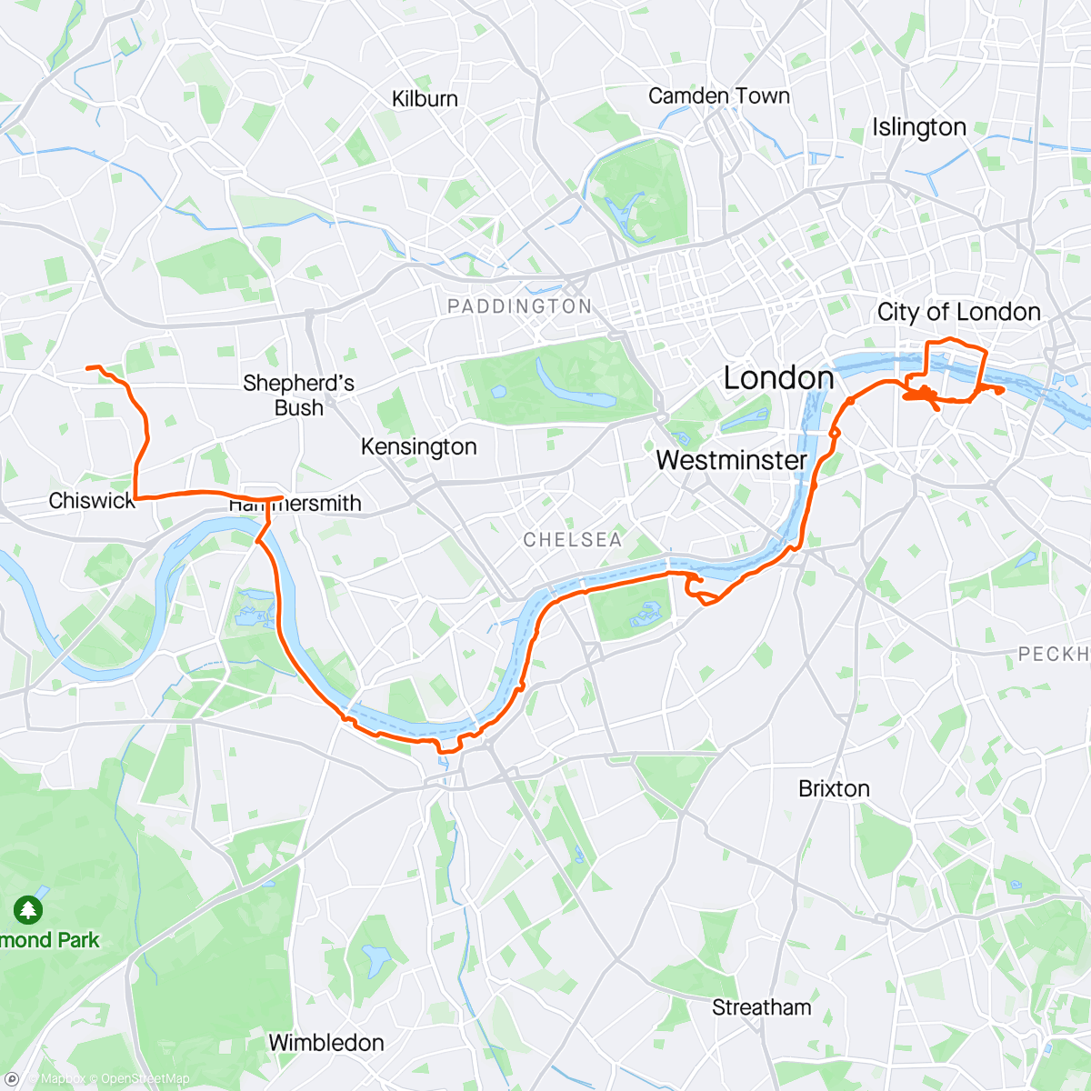 Map of the activity, Ride to Waterloo workhub🚴🏾‍♀️🚴🌉🌃