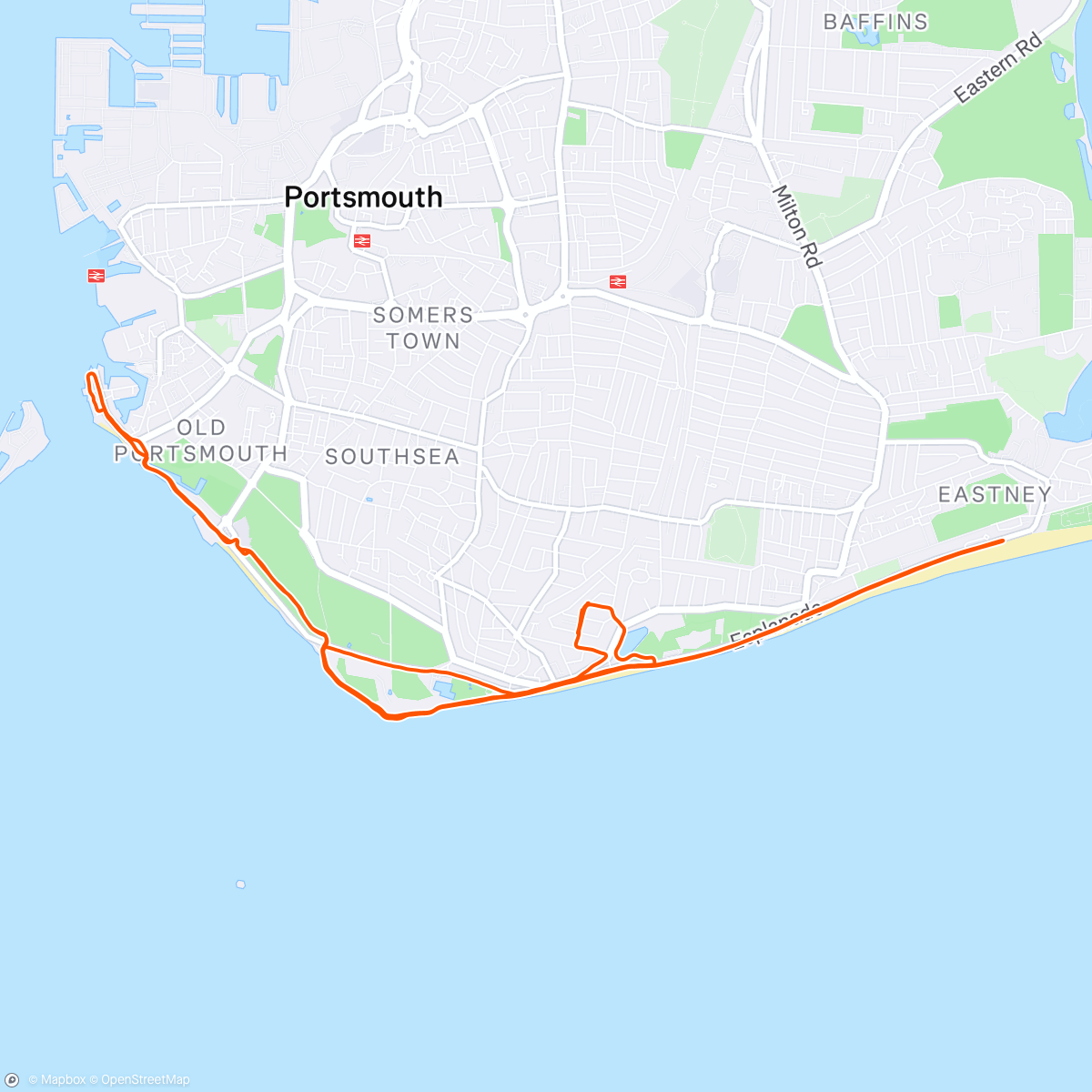 Mapa de la actividad (Steady 5 Miles / parkrun Threshold / Cool Down)