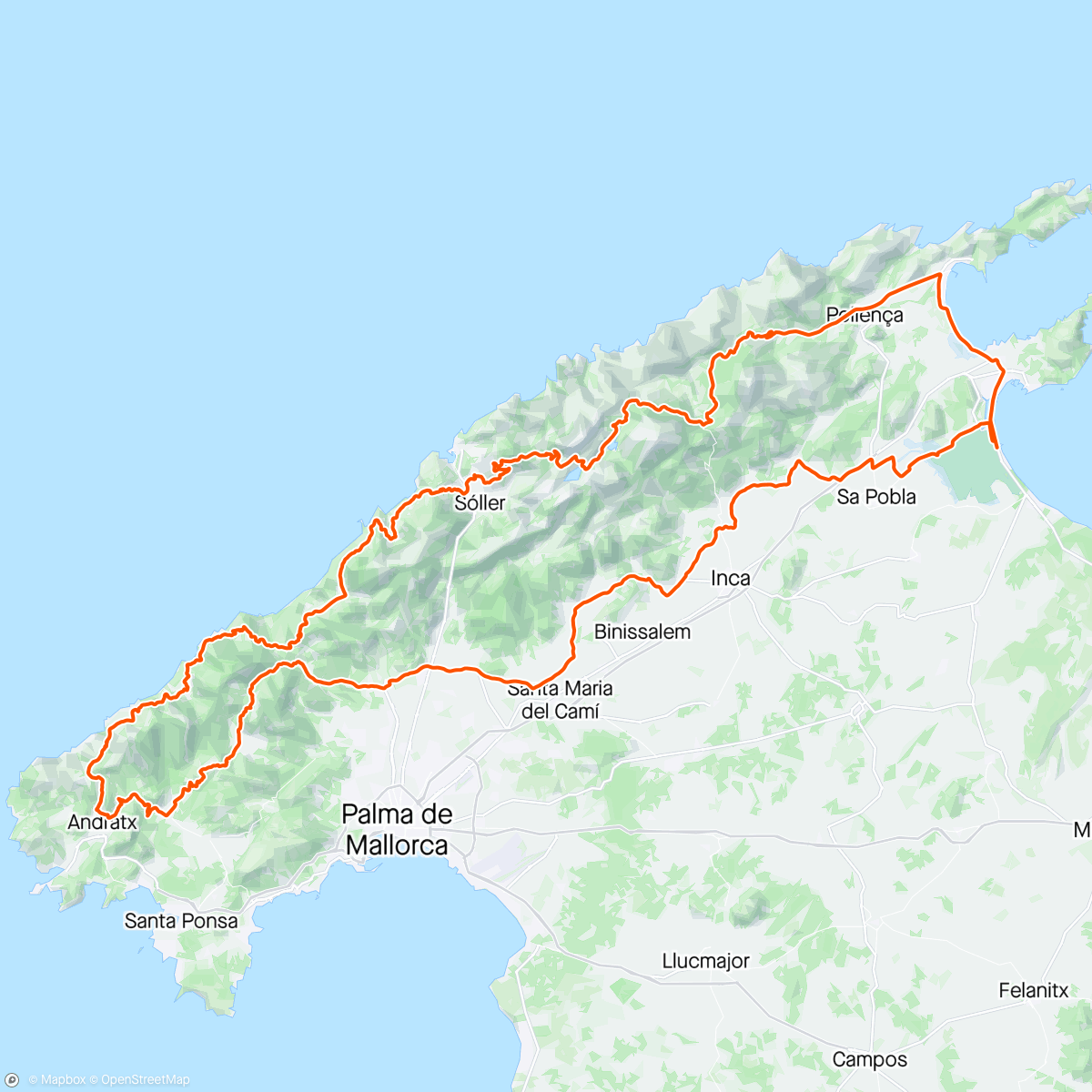 Mapa de la actividad, Mallorca 313-225 km distansen.