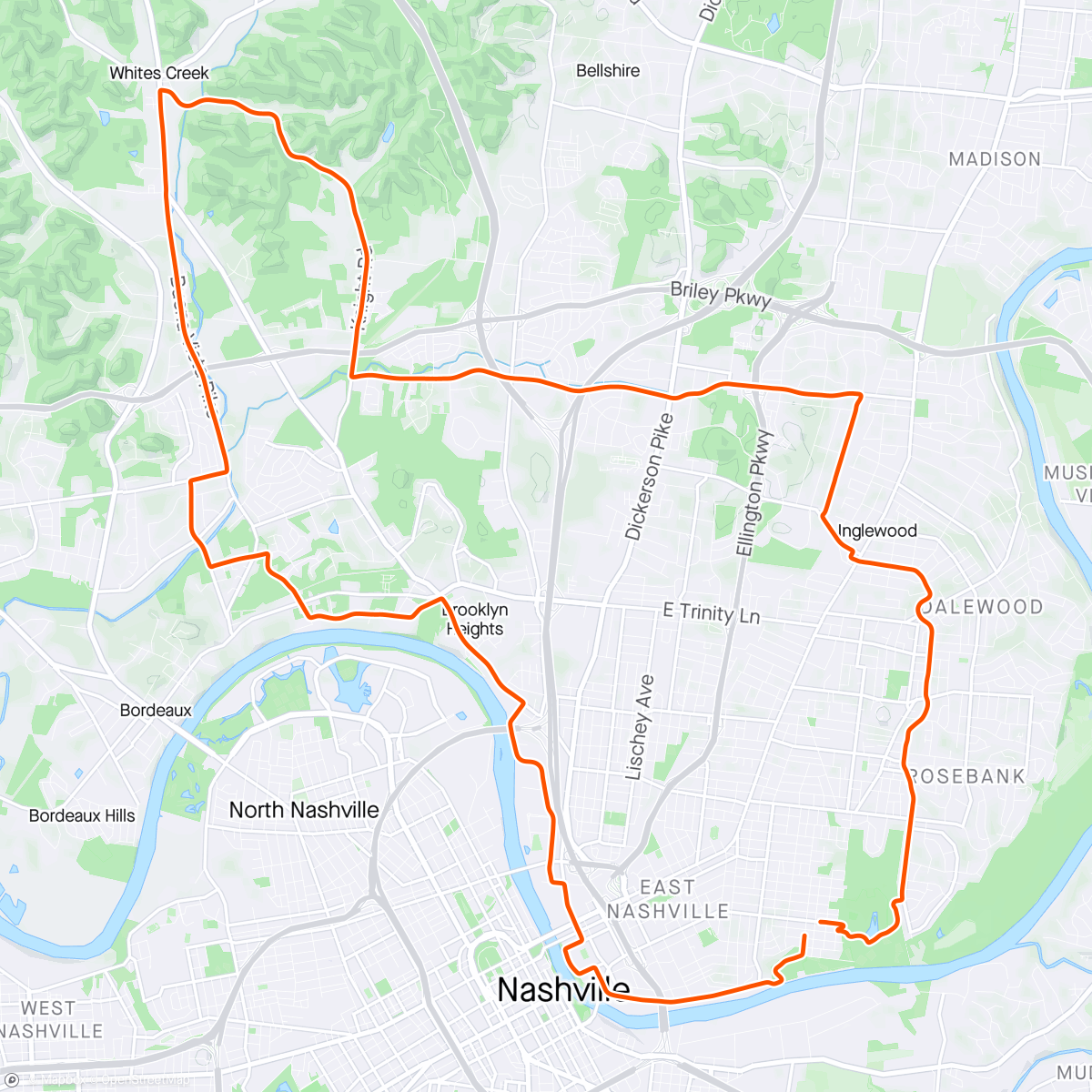 Map of the activity, Tuesday night ride