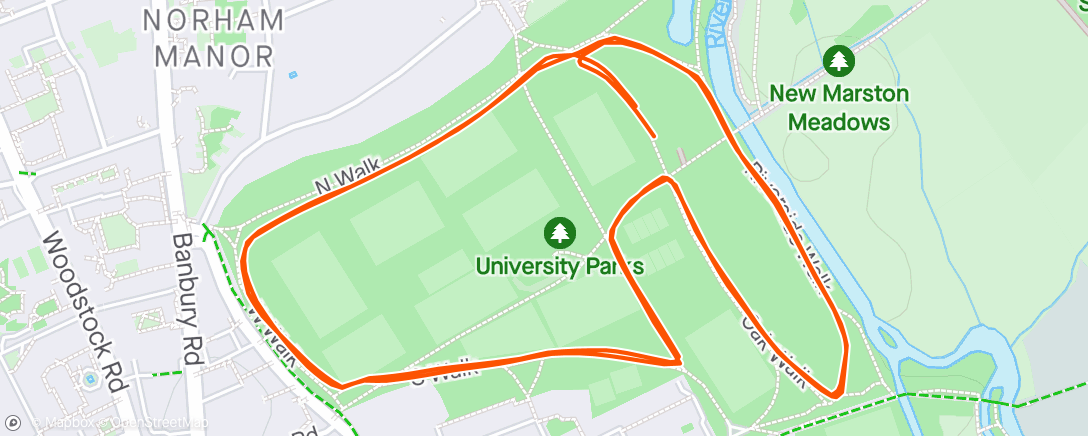 Mapa da atividade, University Parks parkrun