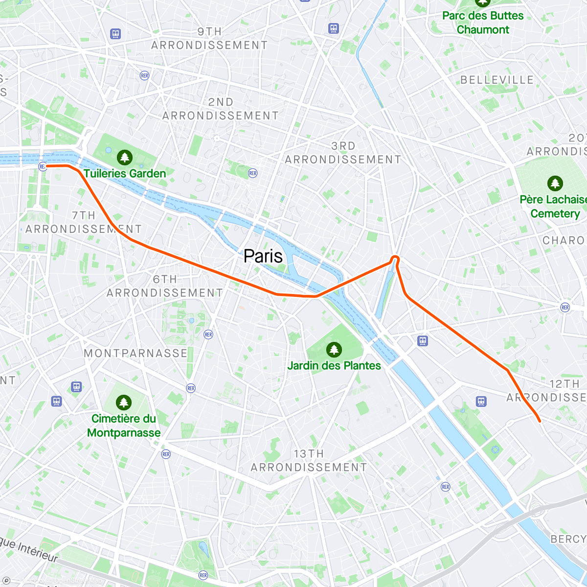 Map of the activity, Kinomap - 🚴 🇨🇵 Time Trial first part - From Les Invalides to Château de Vincennes