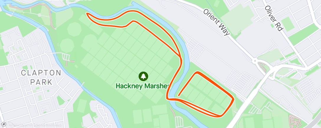 Map of the activity, Hackney Marshes parkrun
