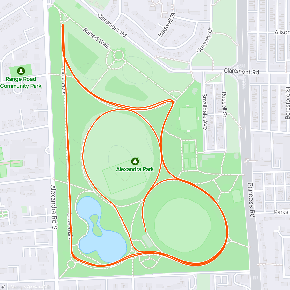 Map of the activity, Alexandra parkrun