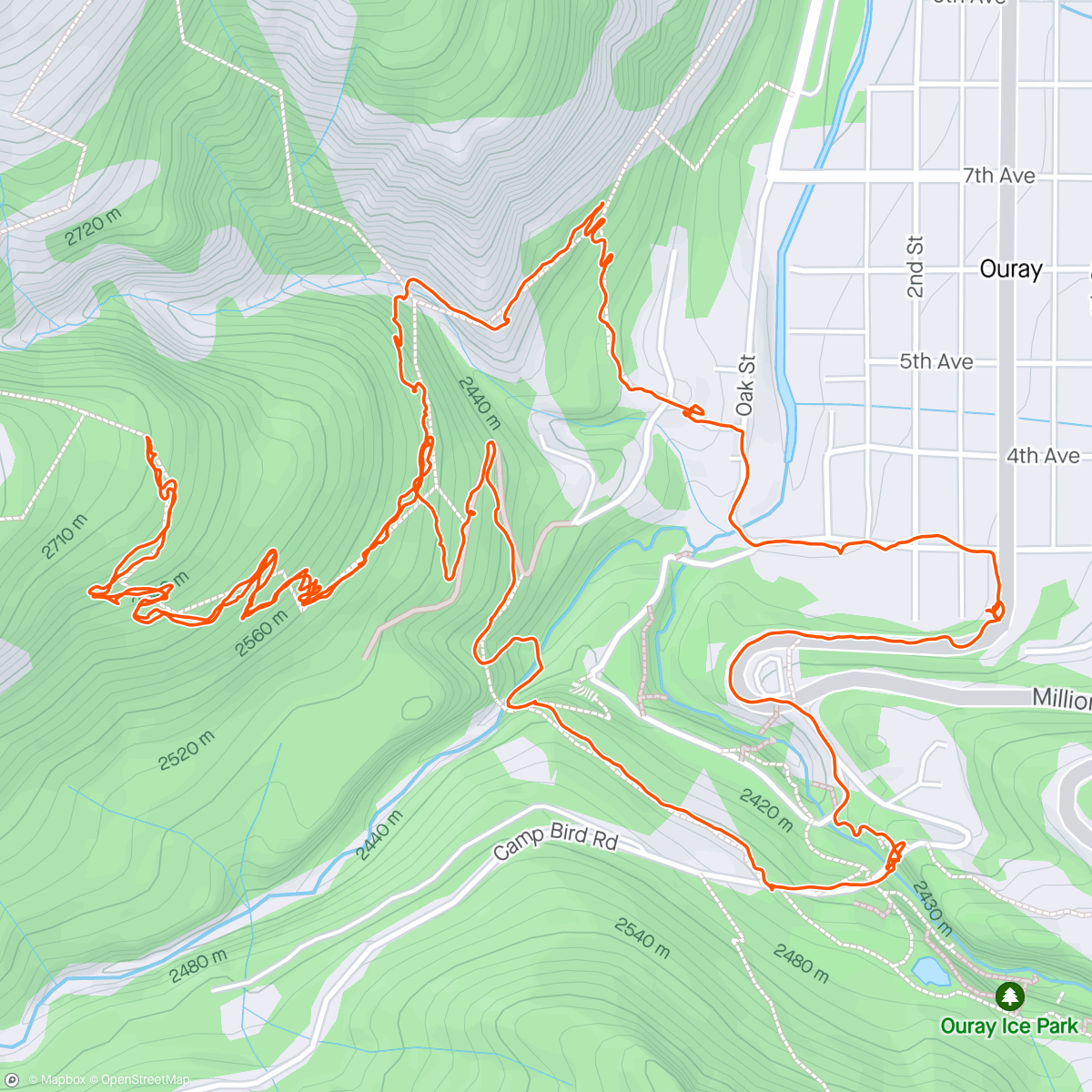 Map of the activity, Back to spring in Ouray