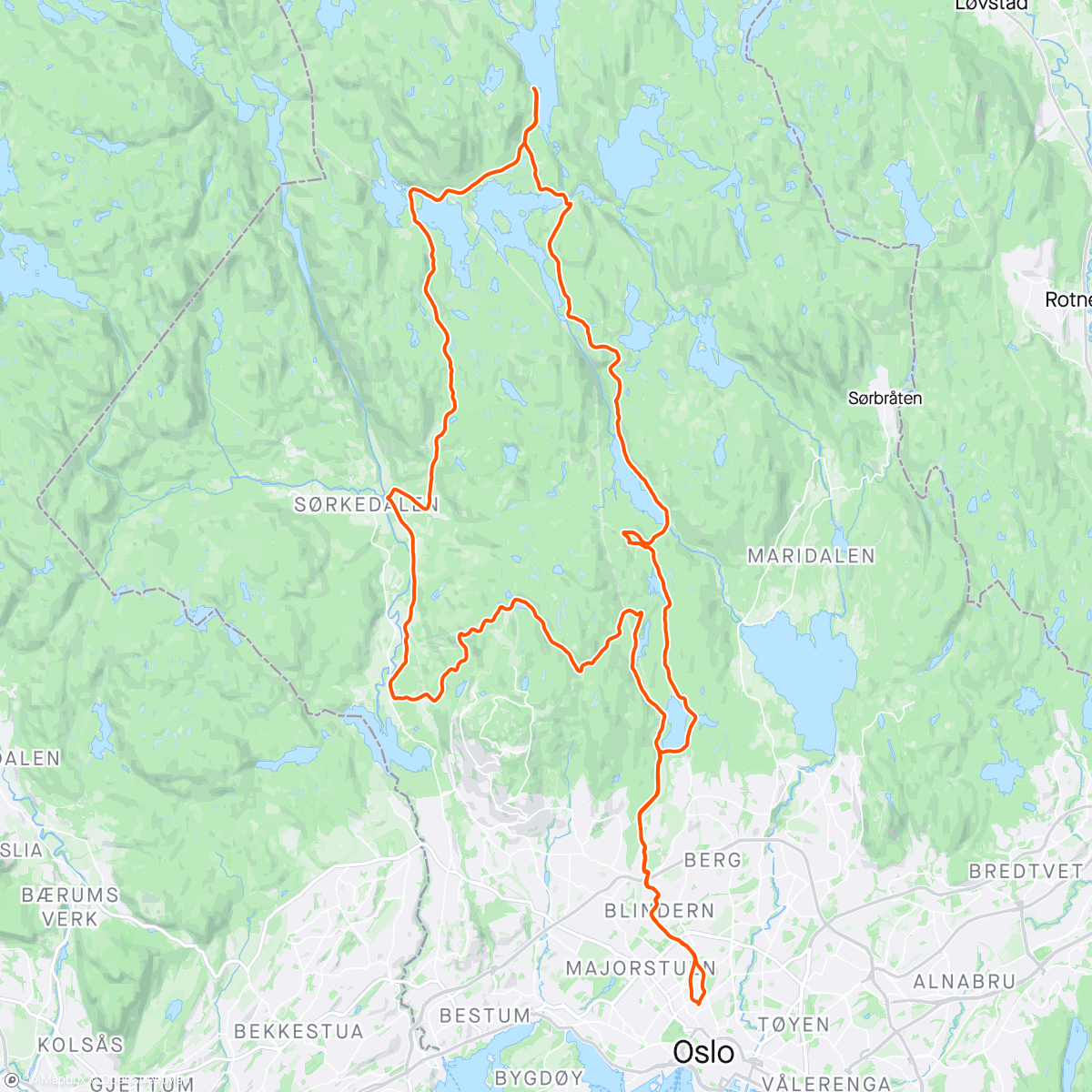 Map of the activity, Bislett-Tryvannstua-Hakloa-Bislett