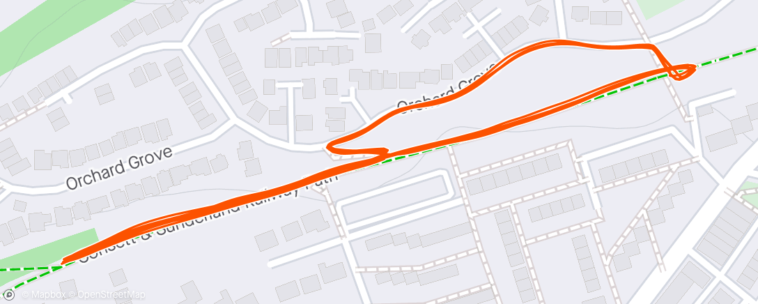 Mappa dell'attività 4 x half mile intervals plus a warm up loop.
