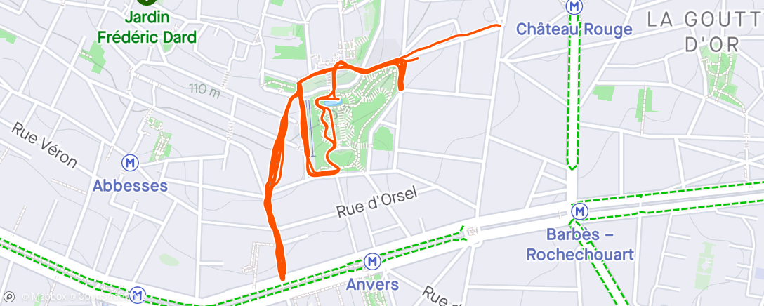 Map of the activity, Endurance côtes à Montmartre