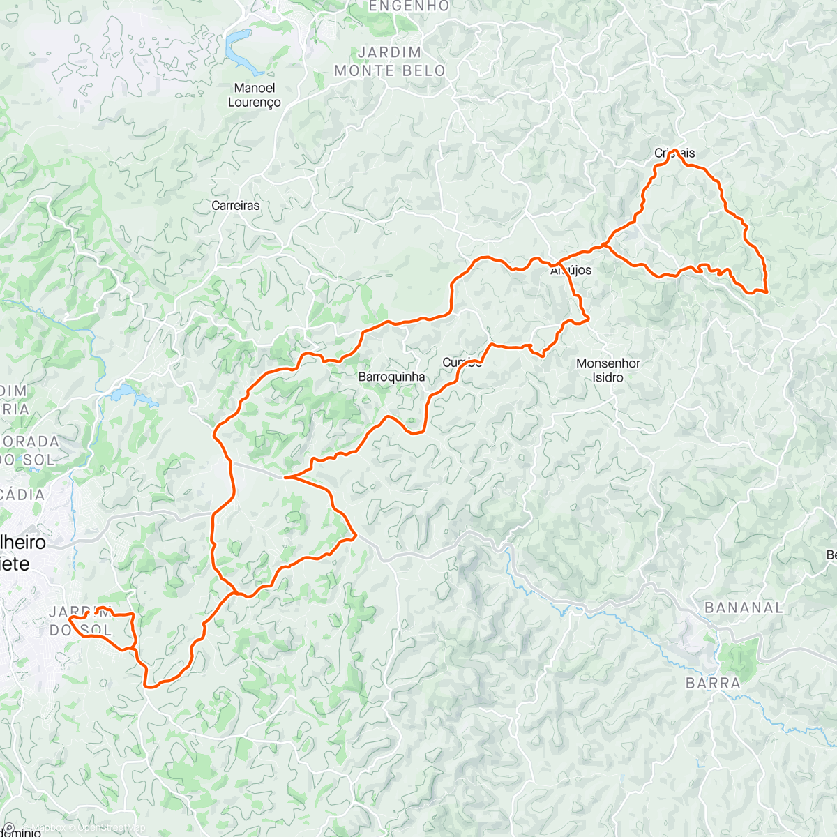Map of the activity, Cristais - Trilha nova - Cumbe